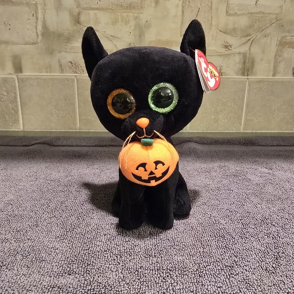 Ty Other - Ty Beanie Boos Shadow The Halloween Cat Plush with Orange Pumpkin 6"